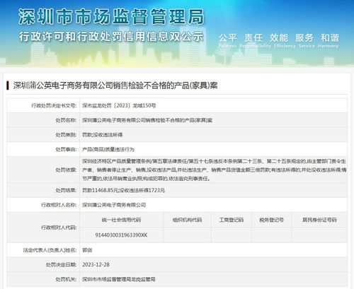 深圳蒲公英電子商務銷售檢驗不合格的產(chǎn)品 家具 案